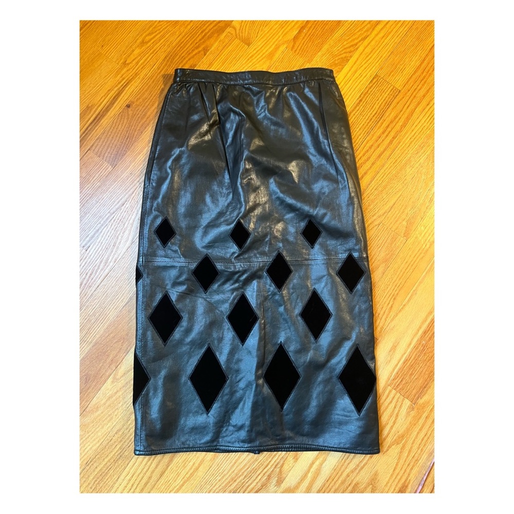 RARE Vintage Valentino Pelle Leather Midi Skirt with velvet diamonds